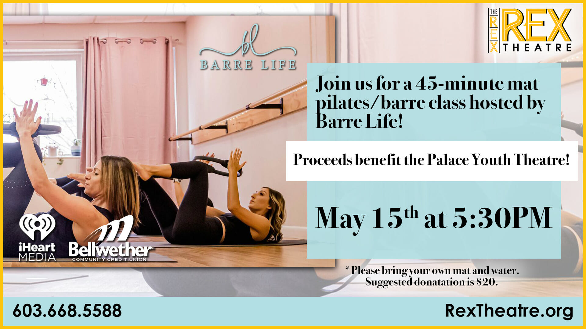 Mat Pilates/Barre Class Hosted by Barre Life to benefit Palace